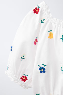 BLUSA GLOBO FLORES BORDADAS / Multicolor - Zara фото 4