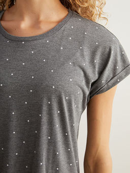 Bisiklet Yaka Bask?l? Kad?n Gecelik