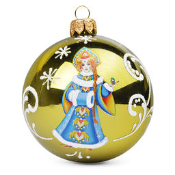 Шар Росписная Снегурочка, 80 мм., золотая в подарочной упаковке - Коломеев фото 2