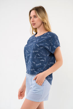 Пижама женская из футболки и шорт из кулирки Бонжур голубой - Амадэль фото 4