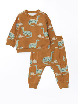 Bisiklet Yaka Uzun Kollu Bask?l? Erkek Bebek 2li Tak?m