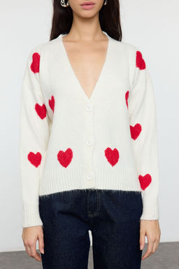 TRENDYOLMILLA Ekru Kalp Desenli V Yaka Triko H?rka TWOAW25HI00373 фото 3