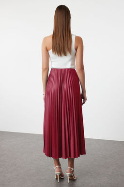 Bordo Piliseli Maxi Etek TWOSS24ET00041