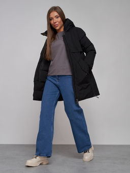 Зимняя женская куртка молодежная с капюшоном черного цвета 58622Ch - RoccaManer фото 20