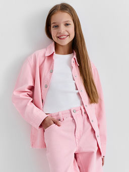 Рубашка джинсовая для девочек оверсайз розовая - Mark formelle фото 4