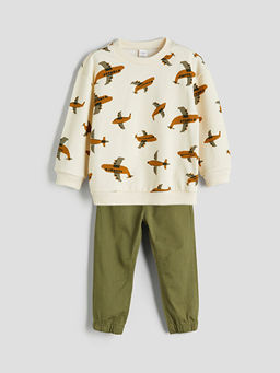 Bask?l? Erkek ?ocuk Sweatshirt ve E?ofman Alt 2li