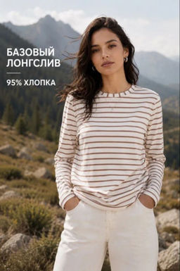 Лонгслив хлопок 95%, лайкра 5%молочный тельняшка