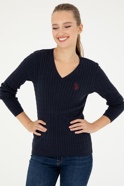 Женский темно-синий базовый свитер с v-образным вырезом Неожиданная скидка в корзине - U.s. polo assn фото 3