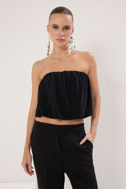 Trendyolmilla Siyah Straplez Balon Form Simli Orme S?k Bluz TPRSS25BZ00042