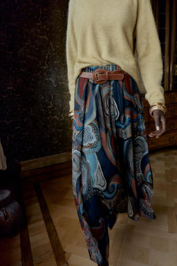 PRINTED MIDI SKIRT WITH METALLIC THREAD AND BELT - Zara фото 4