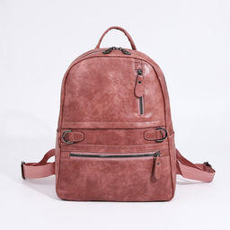 Рюкзак женский из искусственной кожи на молнии, 2 кармана, цвет розовый