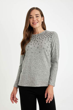 Женская футболка свободного покроя с круглым вырезом и леопардовым принтом с боковым разрезом и длинными рукавами