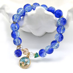 Браслет из сахарного кварца с подвеской шарик 10мм, цвет синий