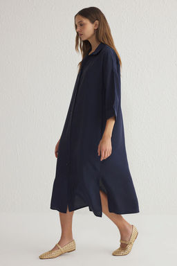 TRENDYOLMILLA Kahverengi Modal Genis Kesim Midi Dokuma Gomlek Elbise TWOSS25EL00001  фото 2