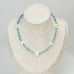 Бусы детские из Аквамарина и Перламутра 34 см +