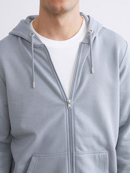 Kap??onlu Uzun Kollu Erkek Fermuarl? Sweatshirt