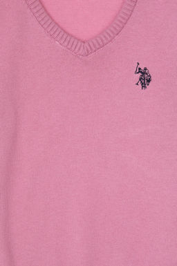 K_z _ocuk Pembe V Yaka Basic Kazak Sepette S_rpriz _ndirim - U.s. polo assn фото 3
