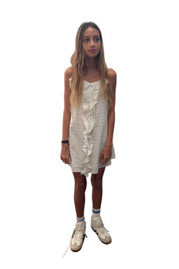 VESTIDO LENTEJUELAS VOLANTE / Blanco roto
