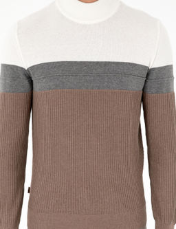 Vizon Melanj Slim Fit Yar_m Bal_k__ Yaka Triko Kazak