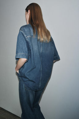 ZW COLLECTION SHORT SLEEVE DENIM SHIRT - Zara фото 4