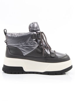 04-WG039-1M GRAY Ботинки зимние женские (натуральная кожа, курточная ткань, 100% шерсть)