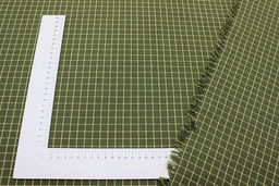 Пестрядь Бежевая клетка (12*12мм) на т.болотно-зеленом, ш.1.46м, хлопок-95%, п/э-5%, 140гр/м.кв - Купава фото 5