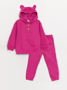 Kap??onlu Uzun Kollu Basic K?z Bebek Sweatshirt ve E?ofman Alt 2li Tak?m