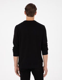 Siyah Regular Fit Bisiklet Yaka Sweatshirt