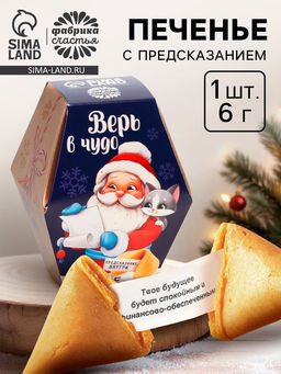 Цена за 2 шт. Печенье с предсказаниями на новый год в коробке Дед мороз