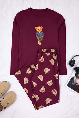 Bordo Regular %100 Pamuk Ay_c_k Desenli _rme Pijama Tak_m_ TMNAW26PT00007