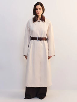 Плащ с кожаным воротником и ремнем ZR2604102217-60 / Zarina  фото 4