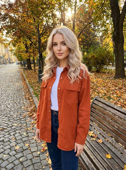 K13307 Джинсовая рубашка КИРПИЧНЫЙ