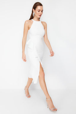 TRENDYOLMILLA Siyah Astarl? Volanl? Dokuma S?k Abiye Elbise TPRAW19BB0144 фото 17