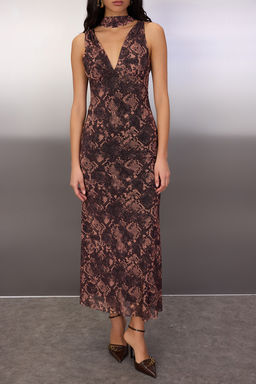 Cok Renkli Animal Fularl? Orme Tul Maxi Astarl? S?k/Gece Elbise TPRAW26EL00116 - Trendyolmilla фото 3