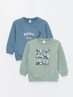 Bisiklet Yaka Uzun Kollu Bask?l? Erkek Bebek Sweatshirt 2li
