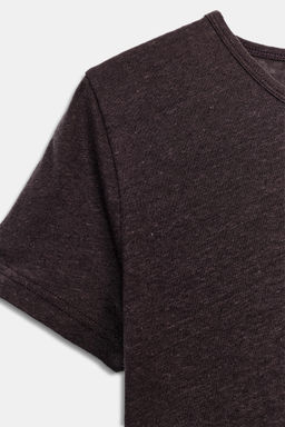 CAMISETA MANGA CORTA CON LINO / Chocolate - Zara фото 6