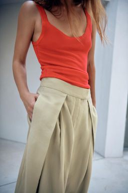PANTAL?N WIDE LEG PLIEGUES ZW COLLECTION / Verde Oliva