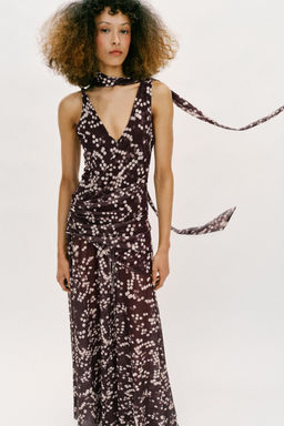 VESTIDO LARGO TUL LUNARES / Marr?n / Crudo - Zara фото 2