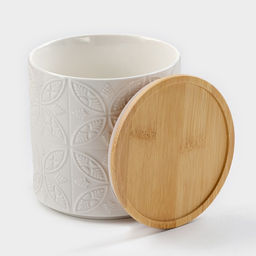 Банка для хранения сыпучих продуктов BellaTenero, 660 мл, d=10.5 см, с бамбуковой крышкой, фарфор, белая  фото 2