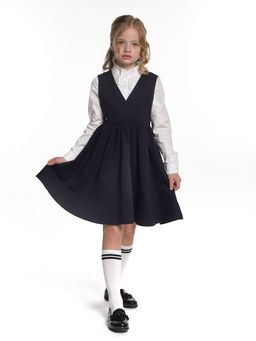 Сарафан Платье для девочки школьная форма синяя 22-7309 синий - Mini maxi фото 7