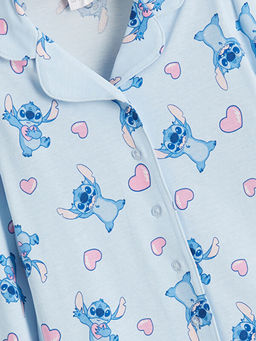 G?mlek Yaka Stitch Bask?l? K?z ?ocuk Pijama Tak?m?