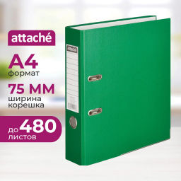 Папка-регистратор ATTACHE(ПВХ+бум)с мет.уголком,75мм,зеленая,ПБП1,карм.кор  фото 2