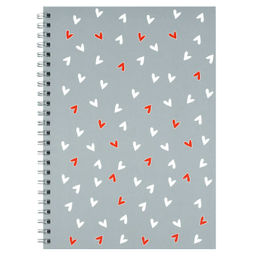 Блокнот, А5, 48 л, арт. 72704 СЕРДЕЧКИ НА СЕРОМ / Блок - белый офсет 80 г/м?, клетка, гребень по дли