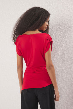 Trendyolmilla Siyah Drapeli Vatkal? Fitted/Vucuda Oturan C?tc?tl? Esnek Orme Bluz TWOSS25BZ00174  фото 14