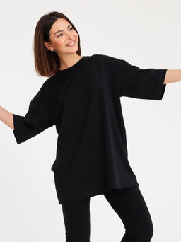 Футболка овер unisex, черная - Inzibe фото 3