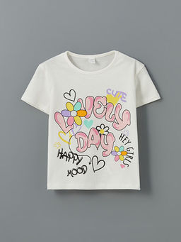 Bisiklet Yaka Bask?l? K?z ?ocuk Ti??rt