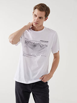 Bisiklet Yaka K?sa Kollu Bask?l? Penye Erkek Ti??rt