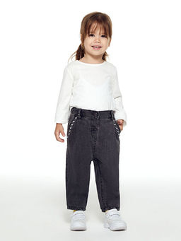 Beli Lastikli Nak?? Detayl? K?z Bebek Jean Pantolon