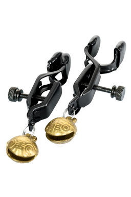 Зажимы для сосков TOYFA Theatre, металл, черный с золотистым колокольчиком