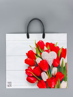 Цена за 10 шт. Пакет С любовью, полиэтиленовый с пластиковой ручкой, 38?34 + 3 см, 90 мкм